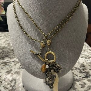 Vintage Style Gold Pendant Necklace Genuine Tiger eye and yellow aventurine